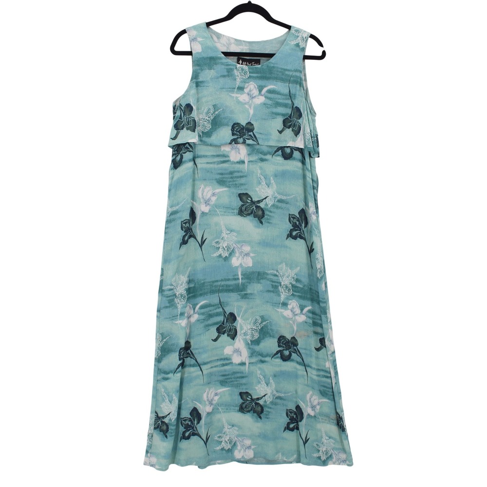 All‎ That Jazz Maxi Dress Large 90's Sleeveless Tie Back Teal Floral Vintage